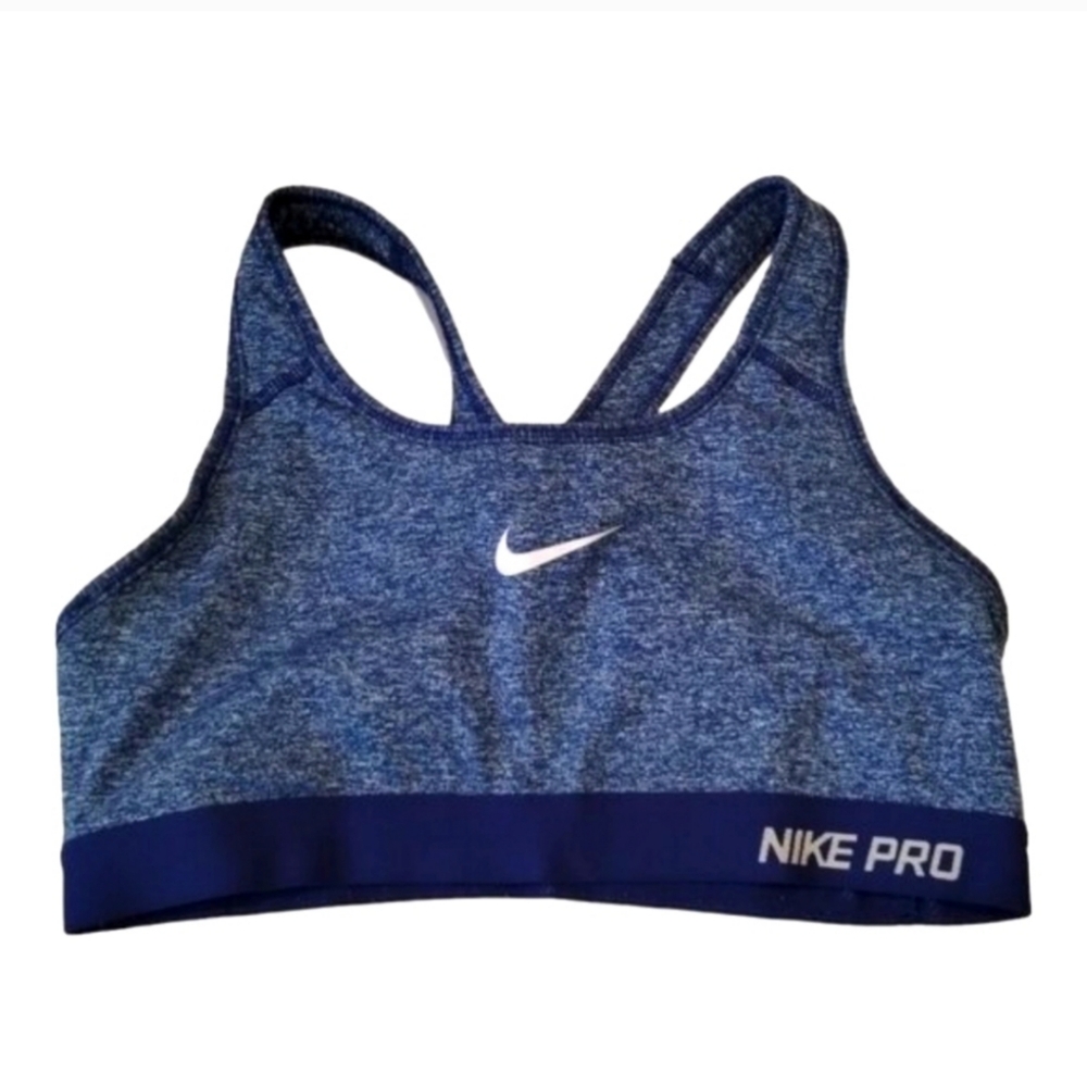 NIke Pro Womens M Dri-Fit Sports Bra Pony Blue Spacedye Padded Workout Gym Run - Picture 2 of 5